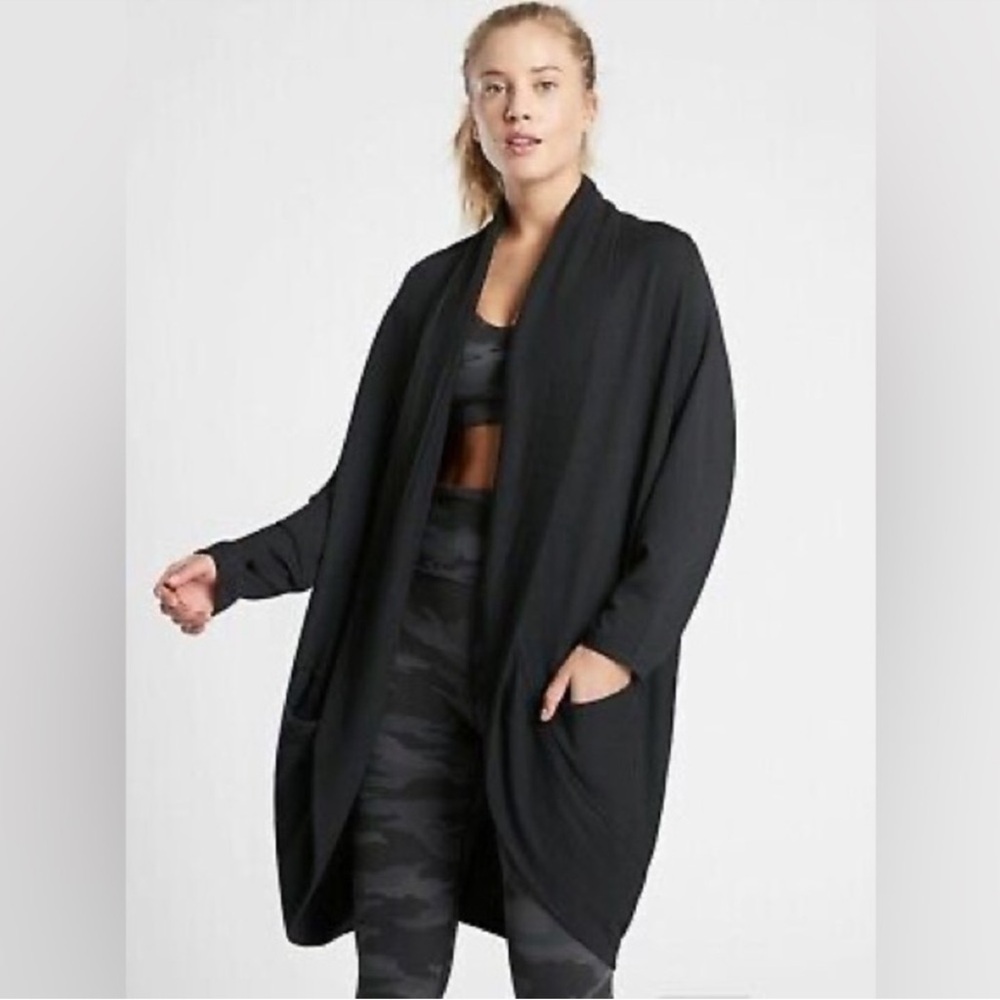 Athleta Ethereal Cocoon Wrap Sweater Black Cardigan Size XXSmall/XSmall